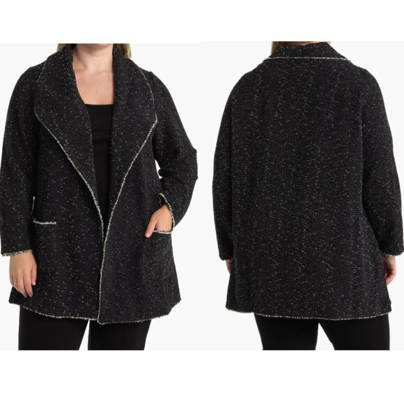 Max Studio Women Size 2X Black/White Shawl Collar Textured Jacquard Jacket - Picture 1 of 8